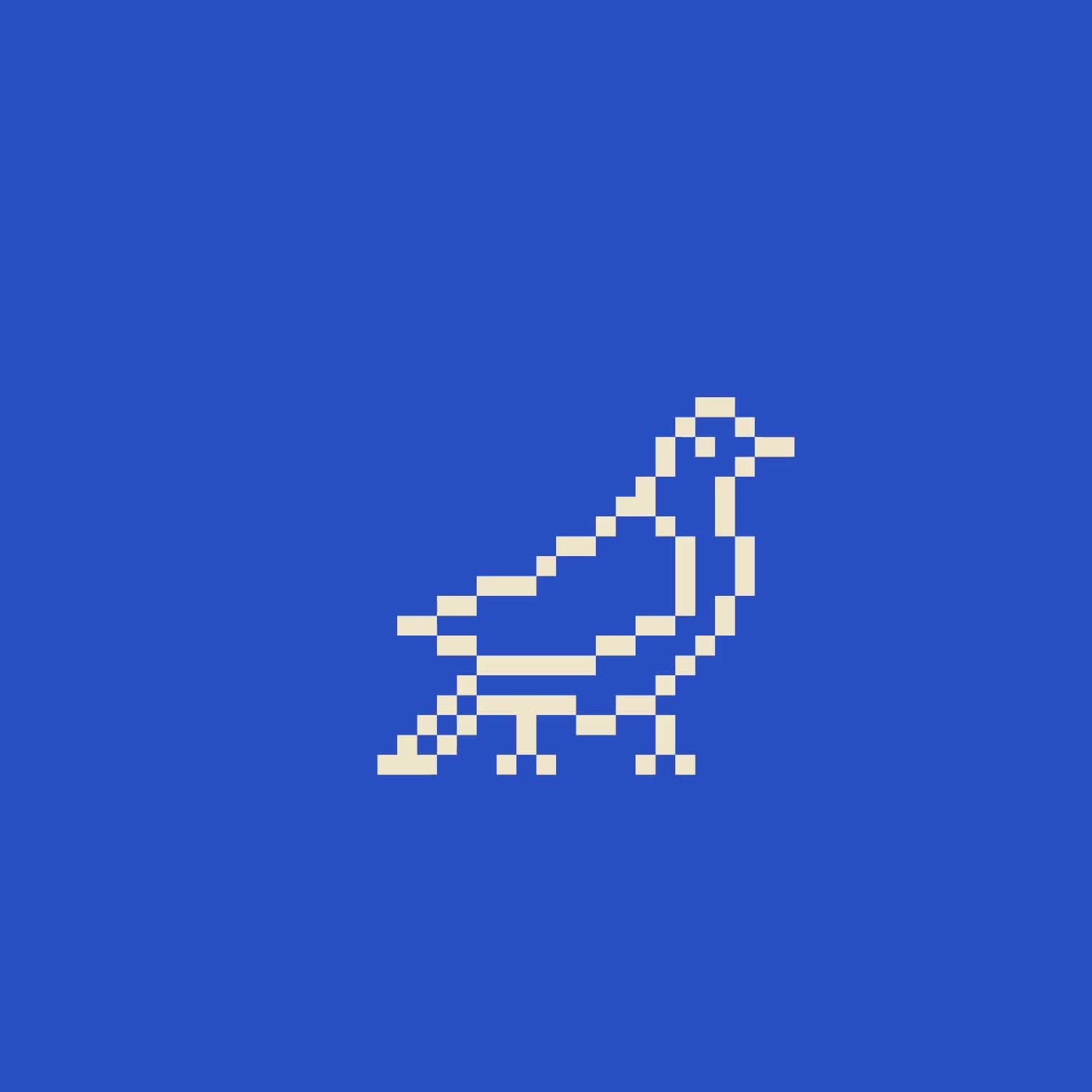 KUTR: cream pixel-bird logomark on a blue ground.