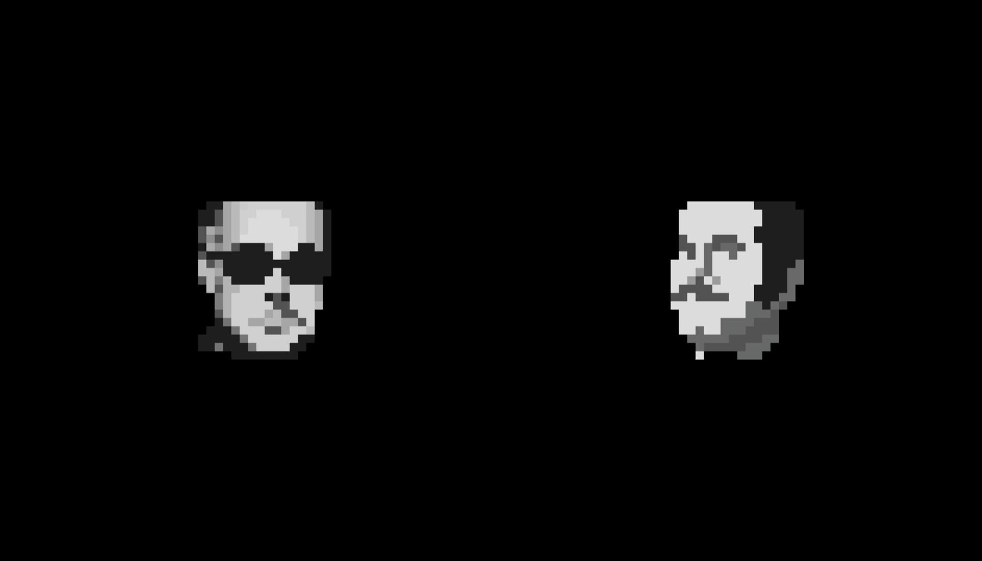 Two pixel-art portraits on a black ground.
