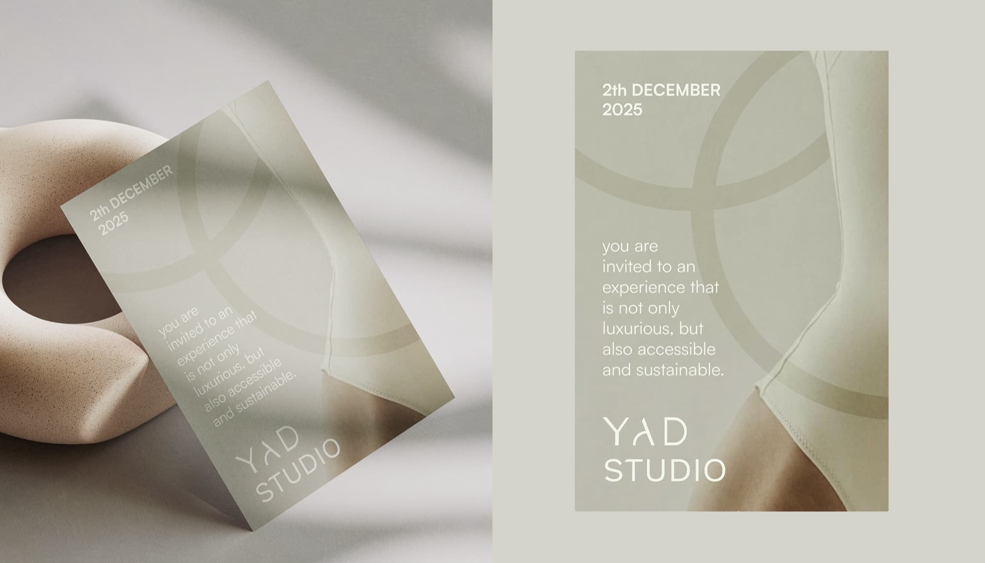 YAD Studio invitation card in sage and parchment.